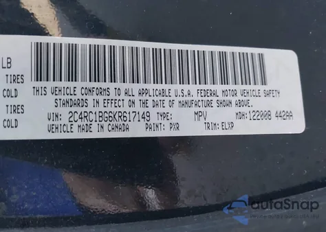 2019 Chrysler Pacifica Touring L из США, поврежденный, VIN 2C4RC1BG6KR617149